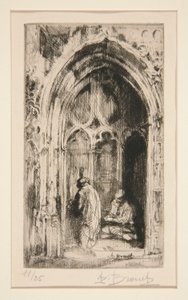 教会のポータルで物乞いをする 作： Auguste Brouet