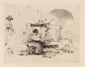[子供たちが遊んでいる屋台の商人] 作： Auguste Brouet