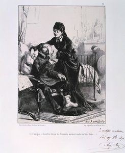 負傷した兵士のスープに餌をやる女性、パリ包囲戦、普仏戦争、1870年1871年 作： Auguste Bry