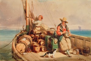 1843年の船の2つの図（紙にトイレ） 作： Auguste Delacroix