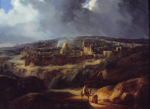 エホシャファットの谷から見たエルサレムの眺め。オーギュスト・フォルバン（1777～1841年）の作品 作： Auguste Forbin