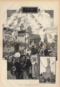 1887年7月21日、シャティヨン・シュル・マルヌの教皇ウルバン2世像の落成式。オーギュスト・フランソワ・マリー・ゴルゲ（1862-1927）による自然のままのドローイング、1887年のパリ・イラストリアスにて。