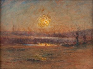 田舎の池に沈む夕日 作： Auguste Francois Ravier