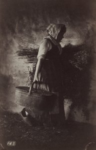 バスケットと干し草を運ぶ女性農民 作： Auguste Giraudon