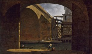 丸天井のケ・ド・ジェスヴルから見たノートルダム橋とポンプ、1816年（油彩・カンヴァス） 作： Auguste Jacques Regnier