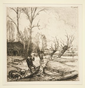 浸水した沼地で - 羊飼い (The Flooded Marais - The Shepherd) 作： Auguste Lepere