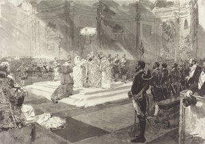 1882 年、スペインの宮廷で行われた王室の洗礼。 作： Auguste Lepere
