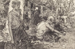 メイリリー La cueillette du muguet の集まり、1908 年。 作： Auguste Lepere