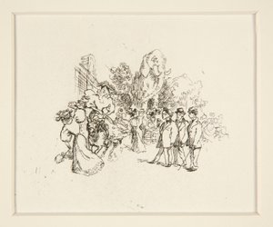 牛に乗る婦人、その他の人物、象 作： Auguste Lepere