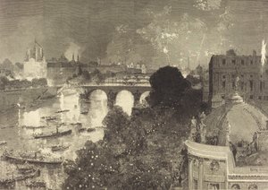 7月14日。 ポン・ヌフからポン・オ・チェンジまでのセーヌ川のイルミネーション、1882年。 作： Auguste Lepere