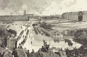 1885 年、クールベ提督の遺骨に与えられた軍の栄誉。 作： Auguste Lepere