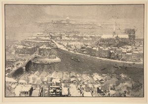 雪のパリ、今日からサンクトペテルブルク。 ジェルヴェ (サンジェルヴェの頂上から見た雪のパリ) 作： Auguste Lepere