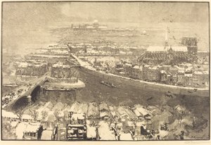 雪のパリ、サンジェルヴェからの眺め 作： Auguste Lepere