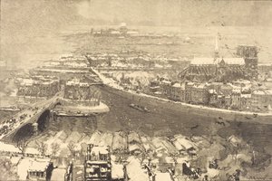 雪の下のパリ、サンジェルヴェからの眺め 雪の下のパリ、サンジェルヴェの頂上から見た、1890年。 作： Auguste Lepere