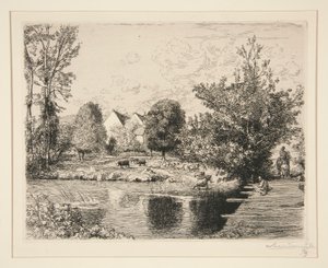 Vieille passerelle, bords du petit Morin (古い歩道橋、小さなモランのほとり) 作： Auguste Lepere