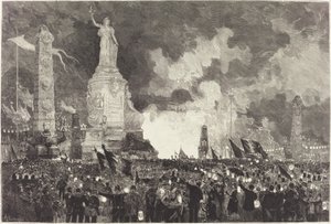 7月14日。 共和国広場のイルミネーション 作： Auguste Lepère after Henri Louis Scott