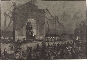 ヴィクトル・ユーゴーの葬儀。 ビジル 作： Auguste Lepère after Henri Louis Scott