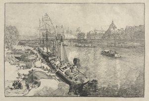 [パリ、ドックの大型汽船] 作： Auguste Louis Lepère