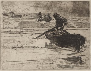 嵐の前に逃げる漁師 作： Auguste Louis Lepère