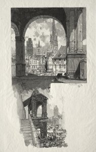 ルーアンのイラスト: オート ヴィエイユ ツアー広場。 プライドの詩 作： Auguste Louis Lepère