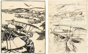地面に止まっている飛行機（前後） 作： Auguste Louis Lepère