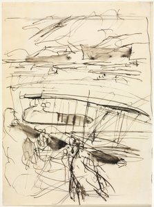 地面に休む飛行機 (裏面) 作： Auguste Louis Lepère