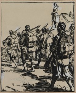 国境の戦い：イギリス兵のグループ、1914年。 作： Auguste Louis Lepère