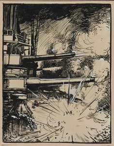 大砲を狙ってキュイラスで爆発する爆弾 作： Auguste Louis Lepère