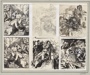 シャルルロワ後の村を守る 作： Auguste Louis Lepère