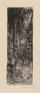 フォンテーヌブローの森：松の伐採ラフォルトドゥフォンテーヌブロー：アバタージュデパン、1890年。 作： Auguste Louis Lepère