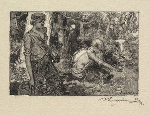 フォンテーヌブローの森：スズランの採集 作： Auguste Louis Lepère