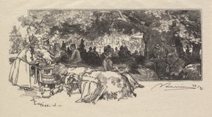 フォンテーヌブローの森：マザー・ピシャールの食堂 作： Auguste Louis Lepère