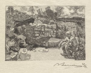 フォンテーヌブローの森：Quarrymans Lodge LaForêtde Fontainebleau：キャリアログ、1890年。 作： Auguste Louis Lepère
