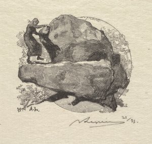 フォンテーヌブローの森：震える岩ラフォードゥフォンテーヌブロー：ラロッシュキトランブル、1890年。 作： Auguste Louis Lepère