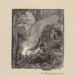 フォンテーヌブローの森：木こりの食事 作： Auguste Louis Lepère