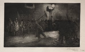 夜の掃除人の呼びかけ、1890年。 作： Auguste Louis Lepère
