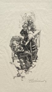 ゆりかごの中の女性。 作： Auguste Louis Lepère