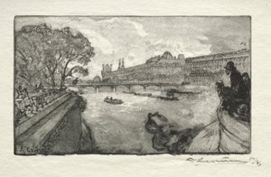 ポンヌフから見たルーブル美術館 作： Auguste Louis Lepère