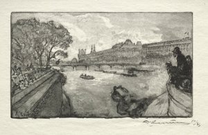 ポンヌフ橋から見たルーブル美術館、1890年。 作： Auguste Louis Lepère