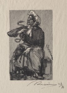 蛇の商人、1889年。 作： Auguste Louis Lepère