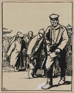 ドイツの囚人のグループの行進、1914年。 作： Auguste Louis Lepère
