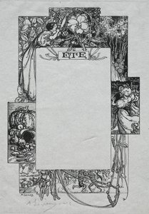 パリアルマナック、1897年：装飾的な境界、夏、1897年。 作： Auguste Louis Lepère
