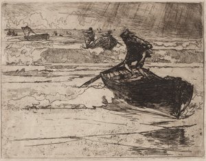 嵐の前に逃げる漁師 作： Auguste Louis Lepère