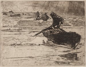 嵐の前に逃げる漁師、1892年。 作： Auguste Louis Lepère