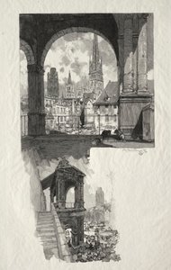 ルーアンのイラスト: オート ヴィエイユ ツアー広場。 プライドの詩 作： Auguste Louis Lepère