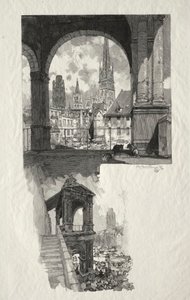 ルーアンイラストレイテッド：オートヴィーユ広場ツアー、エディクルドラフィエルテ、1896年。 作： Auguste Louis Lepère