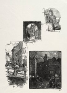 イラスト入りルーアン: Rue des Charretes; ハラージ通り; オード ロベック通り。 アーツ スクエア 作： Auguste Louis Lepère