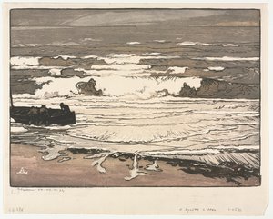 砕ける波、1901年9月の潮、1901年。 作： Auguste Louis Lepère
