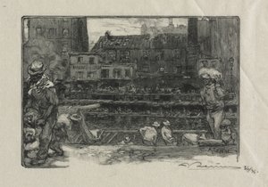 しっくいの荷降ろし (Canal St. Martin) 作： Auguste Louis Lepère