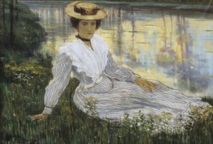 水辺の若い女性 作： Auguste Oleffe